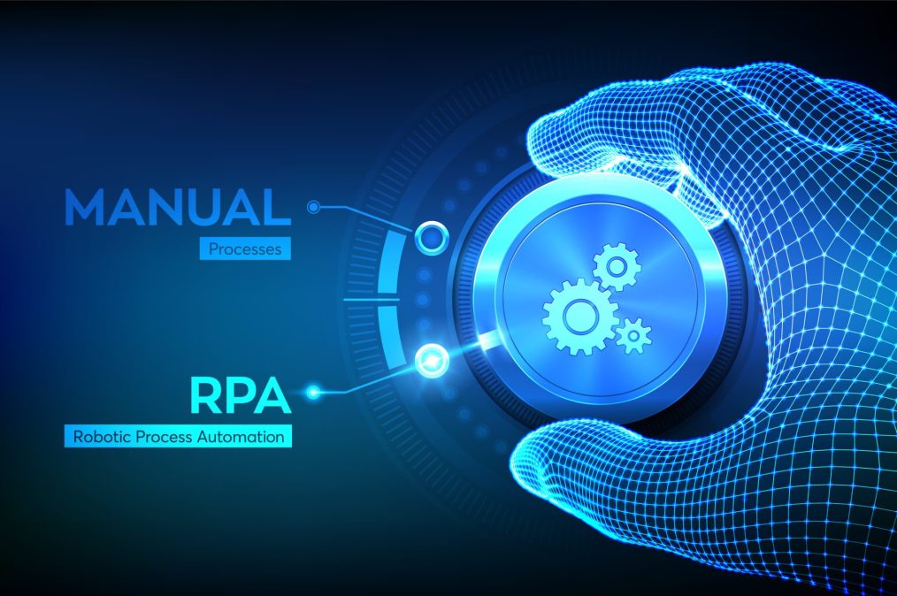 Wireframe hand turning a knob and selecting RPA mode. (Source: Getty Images).